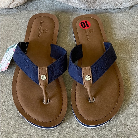Tommy Bahama Shoes - Tommy Bahama Women's Navy and Brown Flip Flop Sandals, Sz 10